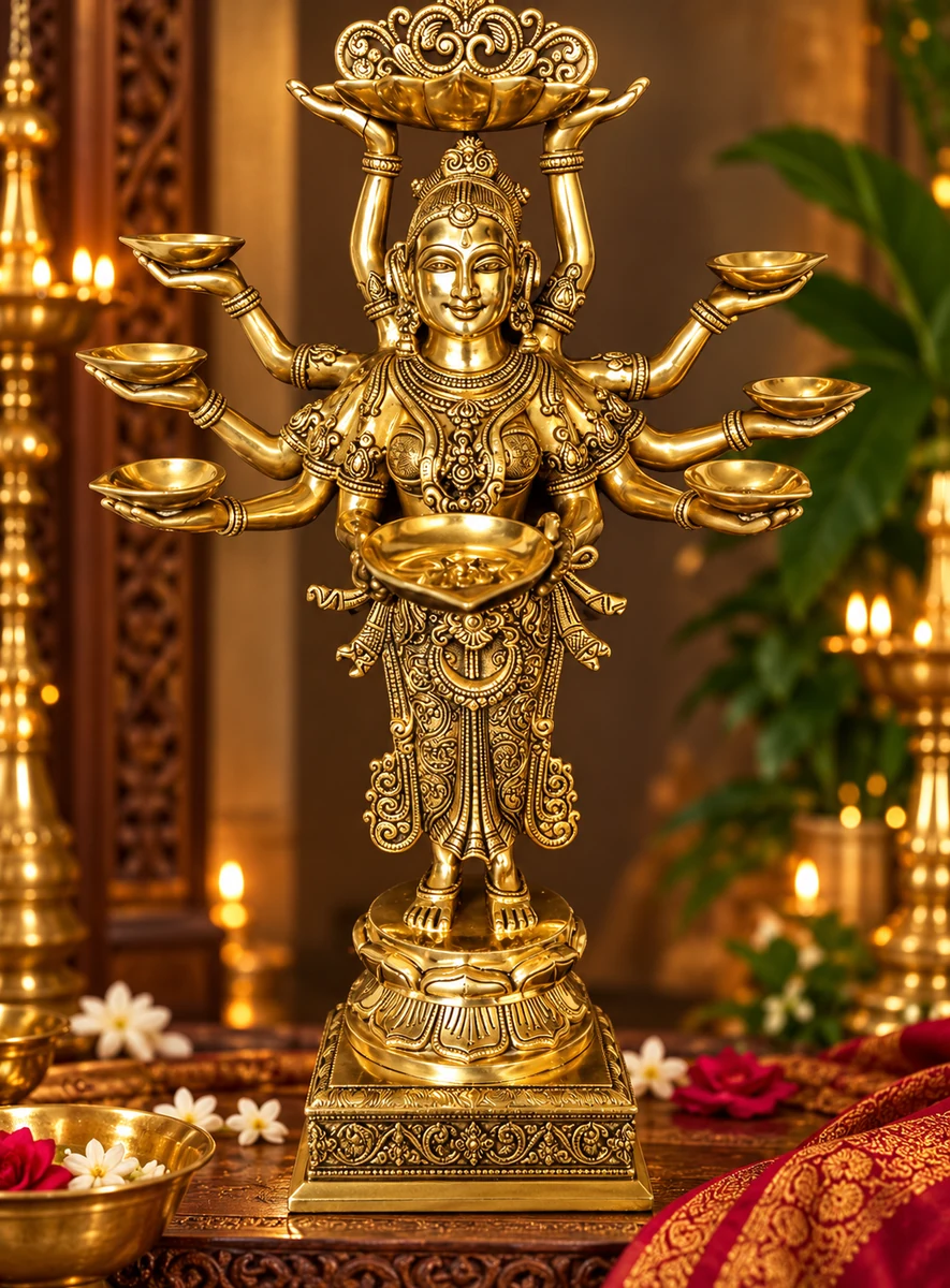 Peacock brass diya